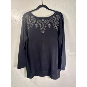 NWT Bob Mackie Wearable Art Black Beaded Embellished Top XL Artsy Statement